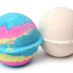 Aromatic bath bombs on white background