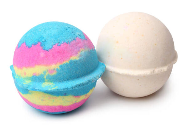 Aromatic bath bombs on white background